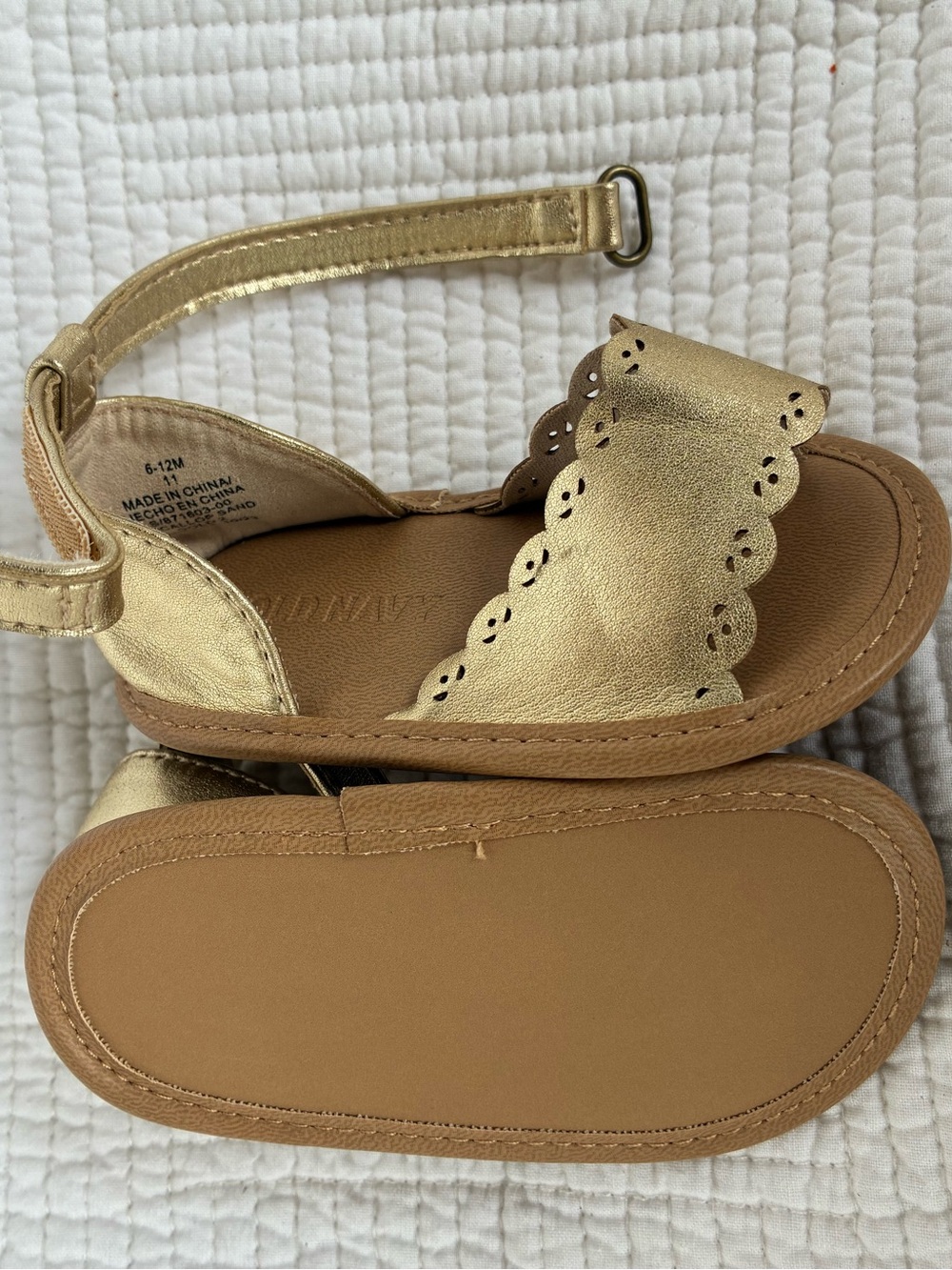 Infant Gold Scalloped Strap Sandals